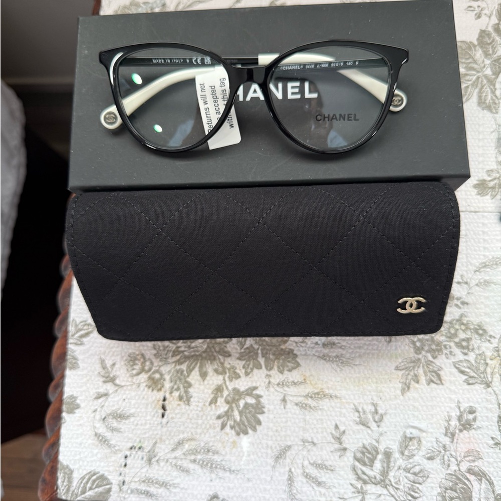 Chanel Black and white Eyeglasses with Case brand new with box everything